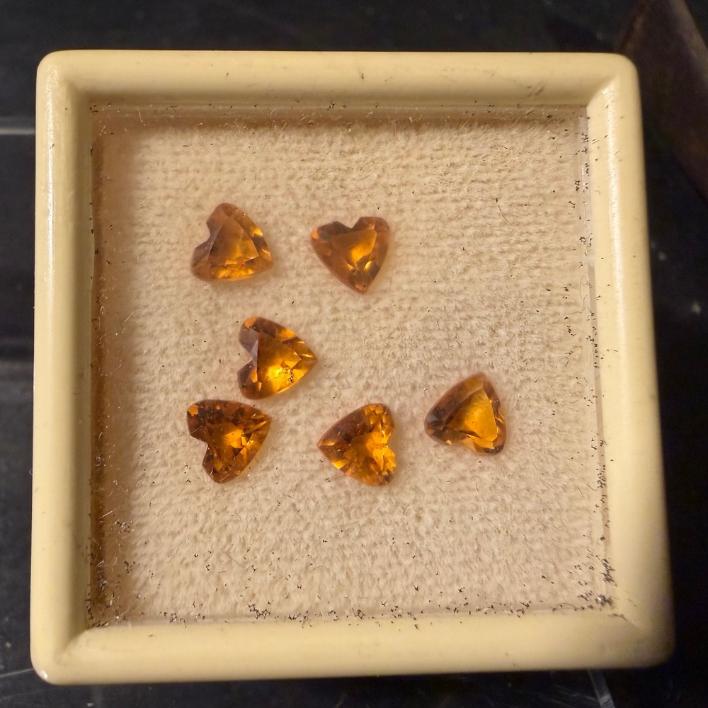 6pc Natural Citrine Loose Gemstones 5x5mm Heart Shaped Faceted Golden Yellow